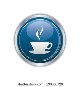 Hot cup on the blue with silver button. Vector illustration