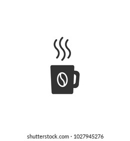 Hot cup with steam icon.  Mug with coffee icon flat. Black pictogram isolated on white background. Vector illustration. Black and white. Morning cappuccino