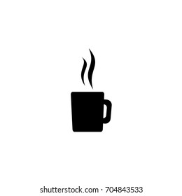 Hot cup with steam icon.  Mug with tea or coffee icon flat. Black pictogram isolated on white background. Vector illustration. Black and white