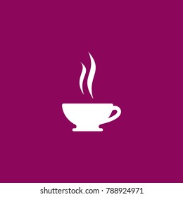 Hot cup with steam icon.  Mug with tea or coffee icon flat. white pictogram isolated on purple background. Vector illustration. Morning cappuccino