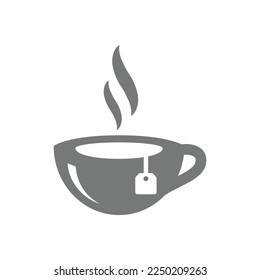 Té caliente con un icono lleno de bolsos. Mug, té con símbolo vectorial de vapor.