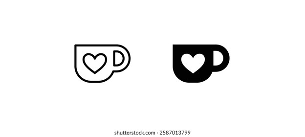 Hot cup of tea icon. Mug with heart, Coffee, tea cup with heart icons button, vector, sign, symbol, logo, illustration, editable stroke, flat design style isolated on white linear pictogram