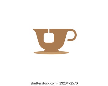 Hot cup of tea in a mug with mint for logo design