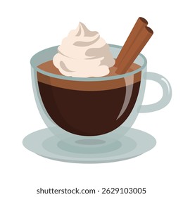 hot dark chocolate with whipped cream and cinnamon on top