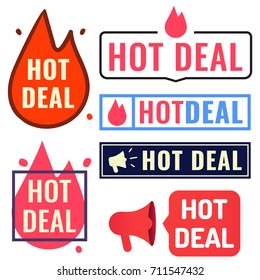 Hot deal. Badge, icon, logo set. Vector illustrations on white background.
