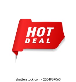 Hot deal banner icon red ribbon. Flat style vector illustration.