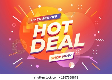 Hot Deal Banner, Special Offer, Up To 50% Off. Vector