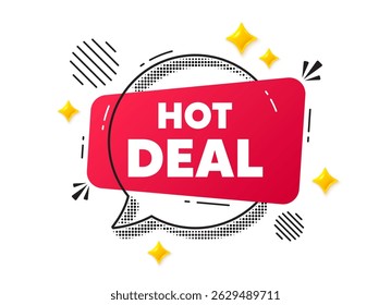 Hot deal chat speech bubble. Social media concept. Hot deal tag. Special offer price sign. Advertising discounts symbol. Red chat message. Offer speech bubble. Glare 3d stars. Vector