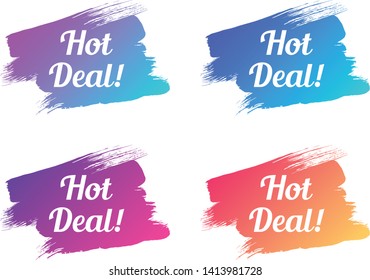 hot deal color promo lettering. hot deal stock vector illustrations with painted trendy gradient brush strokes for advertising labels, stickers, banners, leaflets, badges, tags, posters