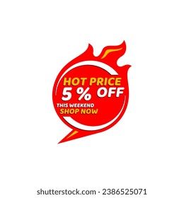 Hot deal Discount 5 percent, Flash Sale of Advertising tag clipart. Special Offer promo label vector of best-seller half Price, best Sales, Promotional Words sticker.