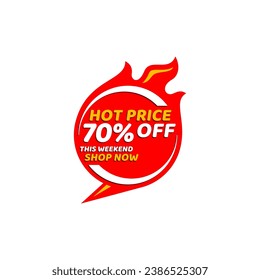 Hot deal Discount 70 percent, Flash Sale of Advertising tag clipart. Special Offer promo label vector of best-seller half Price, best Sales, Promotional Words sticker.