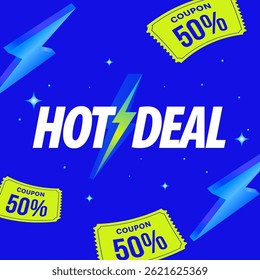 Hot deal cupons de voo com preço por cento off, ícone flash, isolado no fundo. Modelo de banner de comprovantes de presente de venda flash em vetor