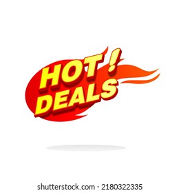 Hot deal logo design with burning fire vector illustration isolated on white background