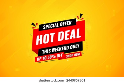 Hot Deal Angebot Banner Vorlage. Online-Shop Rabatt Verkauf Hintergrund, Special Discount Marketing Poster Design für Web-und Social. Verkauf Banner Vektor-Vorlage.