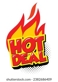 Hot Deal promotion sticker. Flat fire banner, price tag, hot deal, sale, offer, price. Vector on transparent background