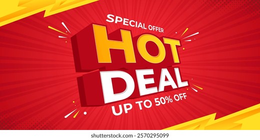 Hot deal sale promotional banner. Sale promo with discount offer for online shopping, special offer, voucher, website, social media advertising