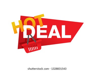 Hot deal sticker, button or icon in creative moder decoration and with shopping bag - isolated web promo element