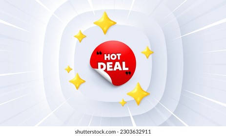 Hot deal sticker. Neumorphic offer 3d banner, coupon. Discount sale banner. Round coupon offer icon. Hot deal promo event background. Sunburst banner, flyer or poster. Vector