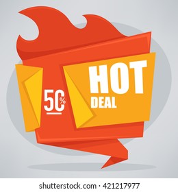 hot deal, vector flame banner, template design