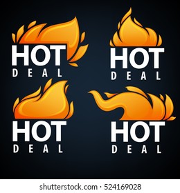 hot deal, vector flame banner, template design collection