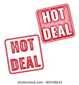 Hot Deal vector grunge textured red rubber stamp isolated on white background. Realistic textured Hot Deal stamp