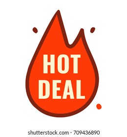 Hot deal. Vector hand drawn flame icon, illustration on white background.