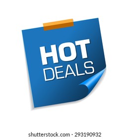 Hot Deals Blue Sticky Notes Vector Icon Design