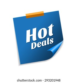 Hot Deals Blue Sticky Notes Vector Icon Design