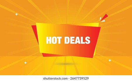 Hot deals editable web banner vector art illustration badge icon template design with orange yellow shapes sun shine abstract business background 4k high quality unique modern marketing graphic