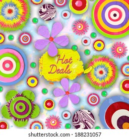 Hot deals. Offer tag, motivational background. Discount. Flowers made of acrylic, Watercolor, handmade, from original canvas art. Grunge paint banner with brush stroke effect. 3d shadows.