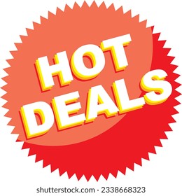 hot deals stamp icon in red background and white fonts vector illustration