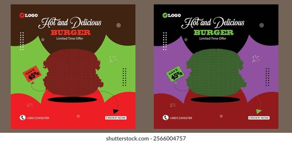 Hot and Delicious Burger post Design with vector.