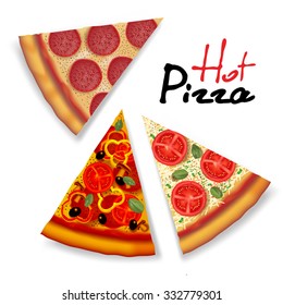 Hot delicious tasty pizza isolated on white. Vector illustration