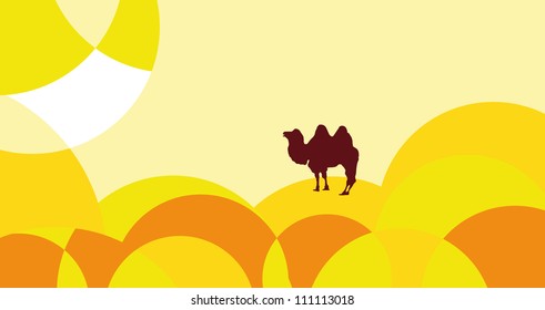 hot desert dunes of vast camel is a vector illustration in cartoon style
