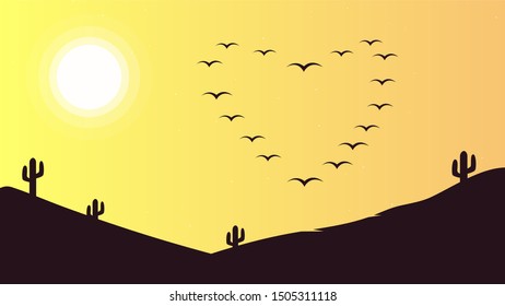 Hot desert landscape background with cacti Vector