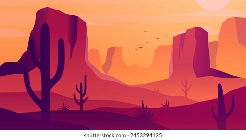 Hot desert landscape background with cacti vector design in eps 10