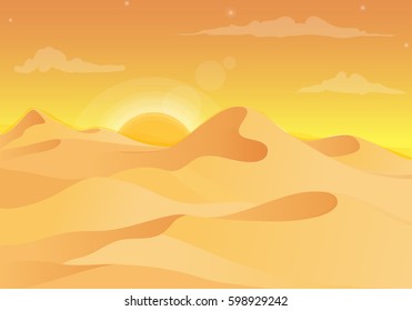 Hot desert landscape on the sunset