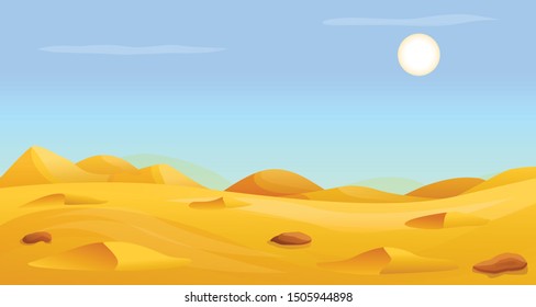Hot desert panorama concept banner. Cartoon illustration of hot desert panorama vector concept banner for web design