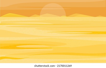 Hot desert, savannah. Sand, sun, sky. Vector background.