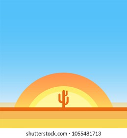 Hot Desert, Vector Cartoon Landscape with Copy Space.