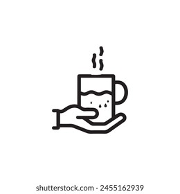 Hot dink logo vector icon, coffee mug, tea or hot beverage on hand as symbol, icon, logo or hot beverage for companies, bars and shops that related to beverage or restaurant