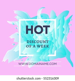 Hot discount of a week concept for internet stores promo. New arrivals web banners. Material design trendy colors. 