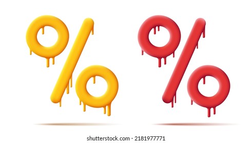 hot discounts, 3d percent sign melting, isolated. Vector illustration