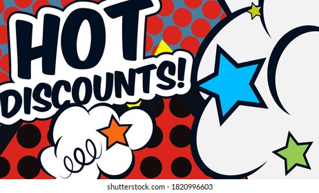hot discounts comic speech bubble pop art wallpaper vector illustration