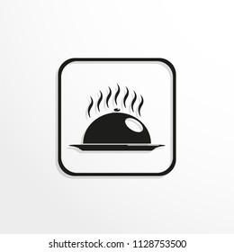 Hot dish with food under the hood. Vector icon.