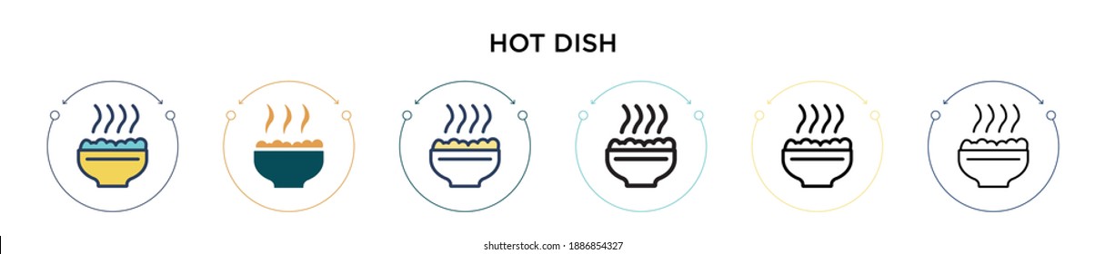 Hot dish icon in filled, thin line, outline and stroke style. Vector illustration of two colored and black hot dish vector icons designs can be used for mobile, ui, web