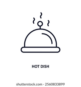 hot dish outline icon.  Thin line icon from fast food collection. Editable vector isolated on white background