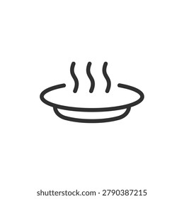 Hot dish plate, linear style icon. Fresh cooked meal and serving. Editable stroke width