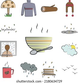 Hot dishes colored hand drawn icon in a collection with other items