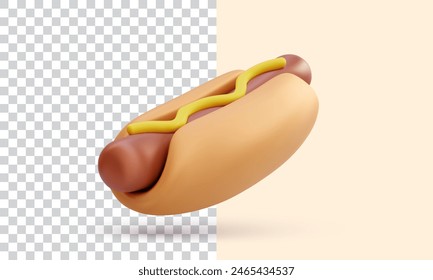 Hot dog in 3d realistic style isolated on transparent background. Vector illustration